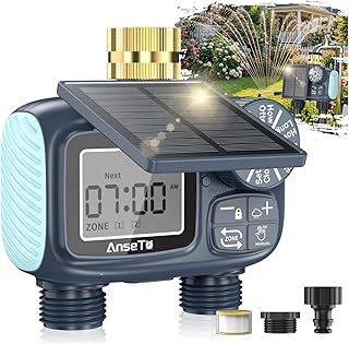 Programador de Riego Solar con 2 Salidas,Sistema de Riego Inteligente Ajustable con Carga Solar y Tipo C,Ecológico y de Bajo Consumo para Jardín,Césped y Huerto