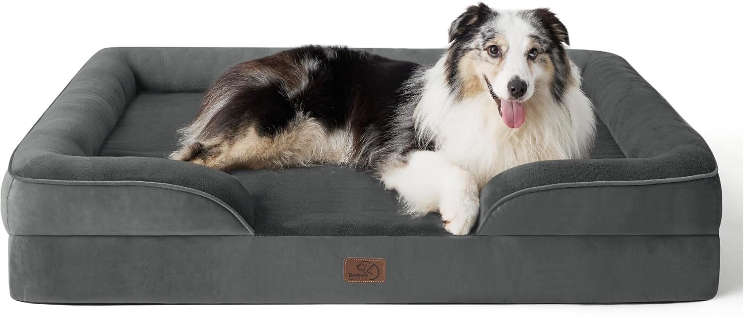 Bedsure Orthopedic Dog Bed for Extra Large Dogs - XL Washable Dog Sofa Bed Large, Supportive Foam Pet Couch Bed with Removable Washable Cover, Waterproof Lining and Nonskid Bottom, Dark Grey 42.0"L x 32.0"W x 6.5"Th Dark Grey