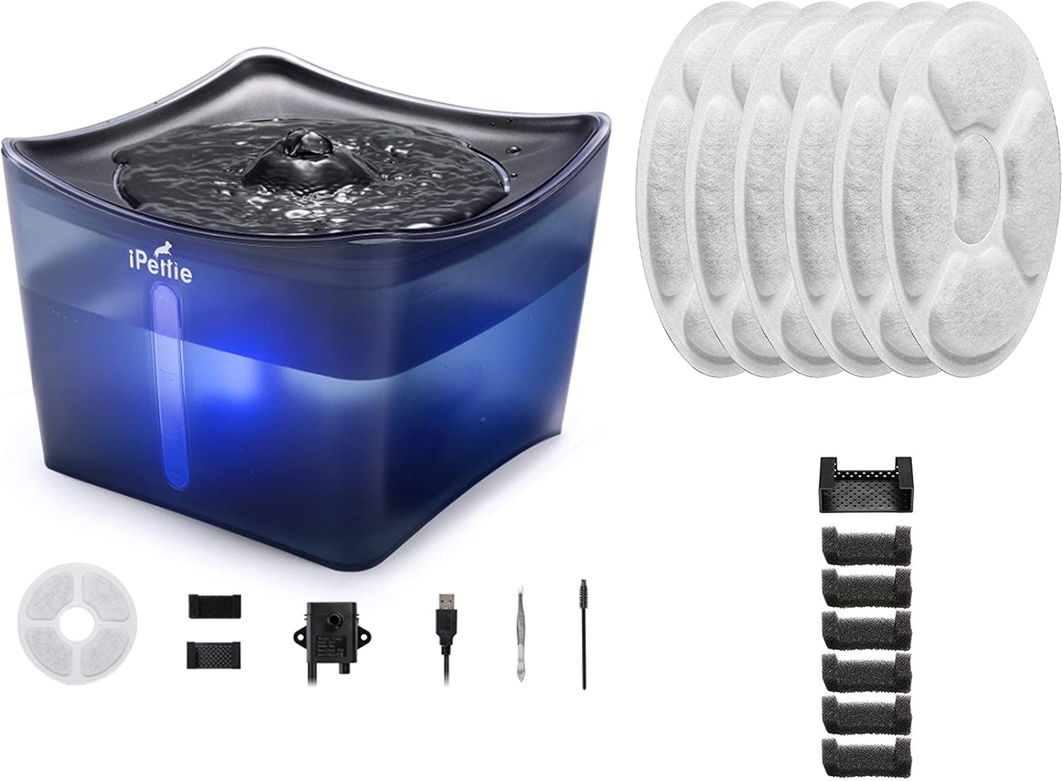 iPettie Kamino Pet Water Fountain & 6- Pack Replacement Filters Bundle