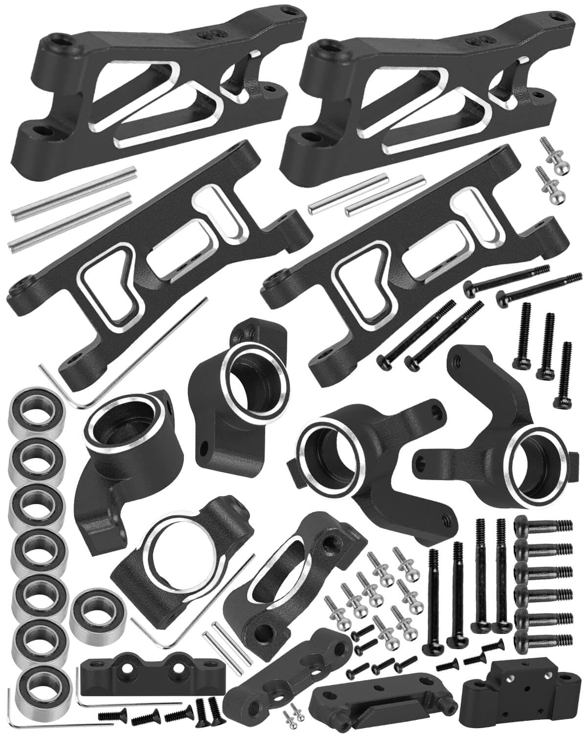 RCYouHott RC Upgrades Part for 1/24 Micro-B 2S 2WD,1/28 Micro-T 2S 2WD,Aluminum Suspension Arms/Caster Block/Steering Blocks/Rear Stub Axle Carriers/Suspension Mount,Black(LOS-1768,LOS-1761)