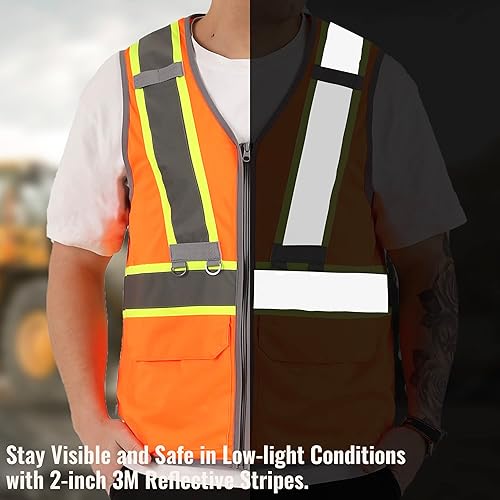 Miniatura 2 de TOURGO Chaleco de seguridad para hombre, chaleco reflectante de alta visibilidad 3M con bolsillos, clase 2, chaleco de malla para exteriores