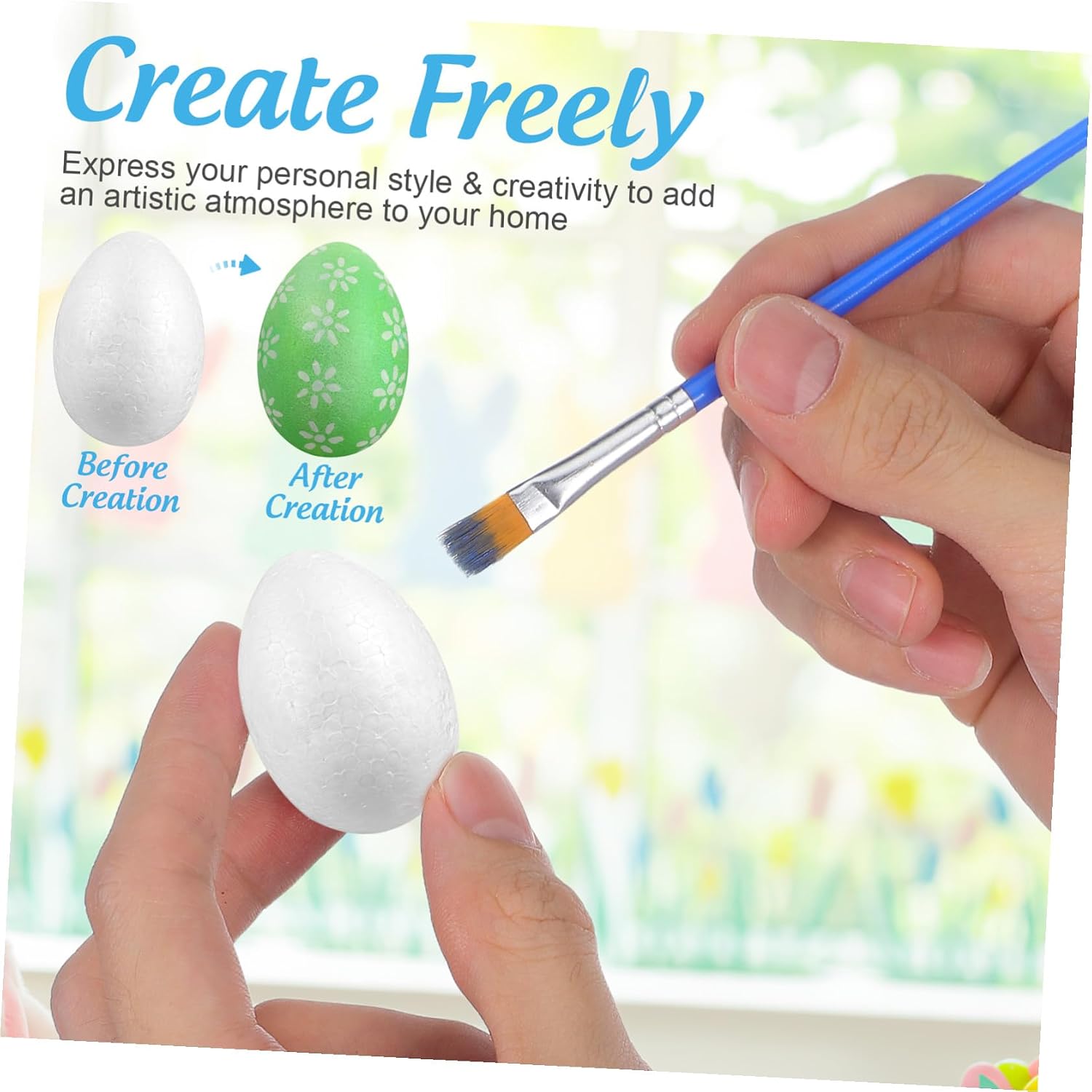 Angoily Easter Eggs 50PCS Painted White Foam Eggs 1.57in DIY Fake Craft Kid Shape Foam DIY Ornament Sized Small Polystyrene Decorator Paintable Painting Kit Your Decorate White