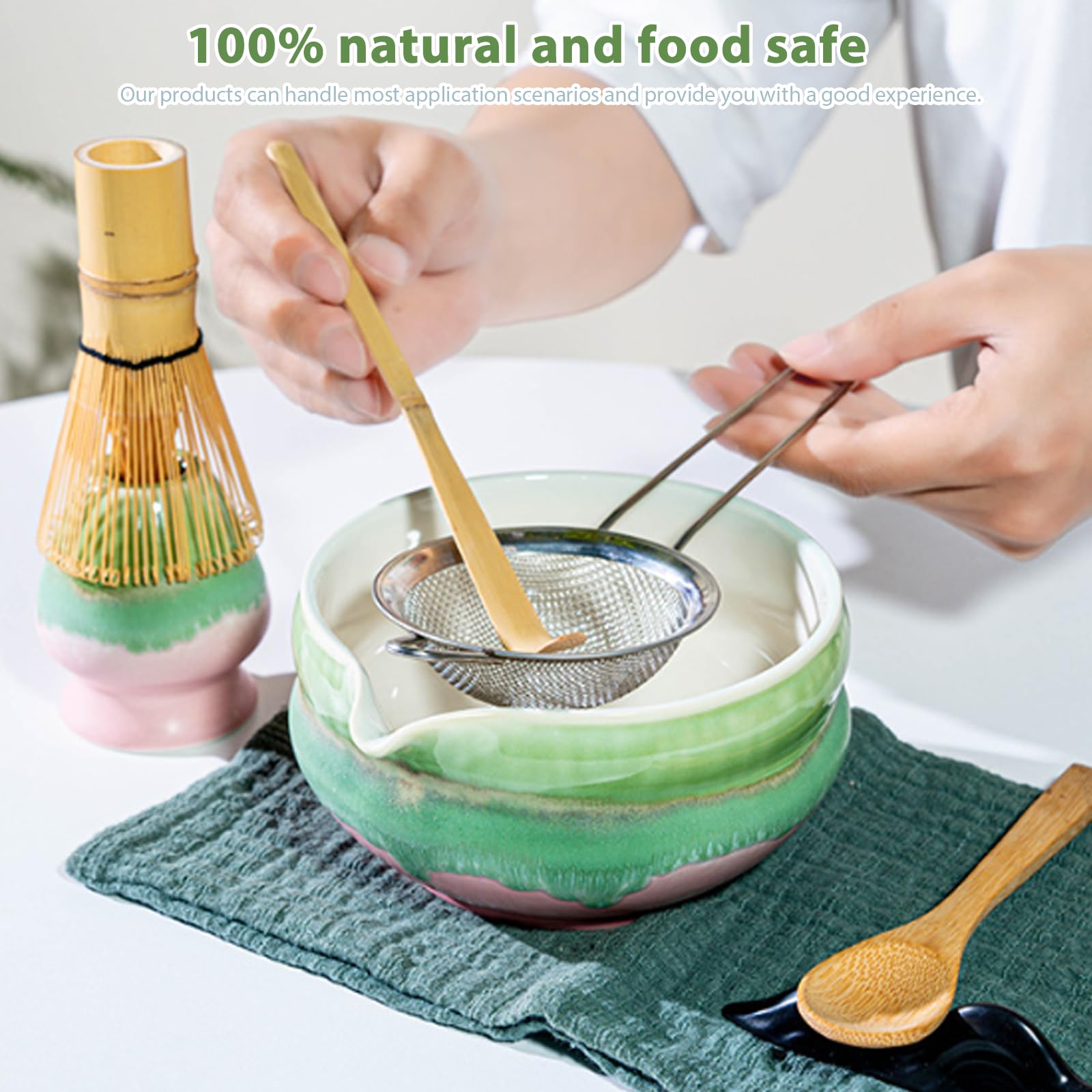 Set di 5 scope matcha, ciotola e set rosa, con beccuccio, frusta, cucchiaio+chasen+colino, tè per cerimonie di tè e regalo