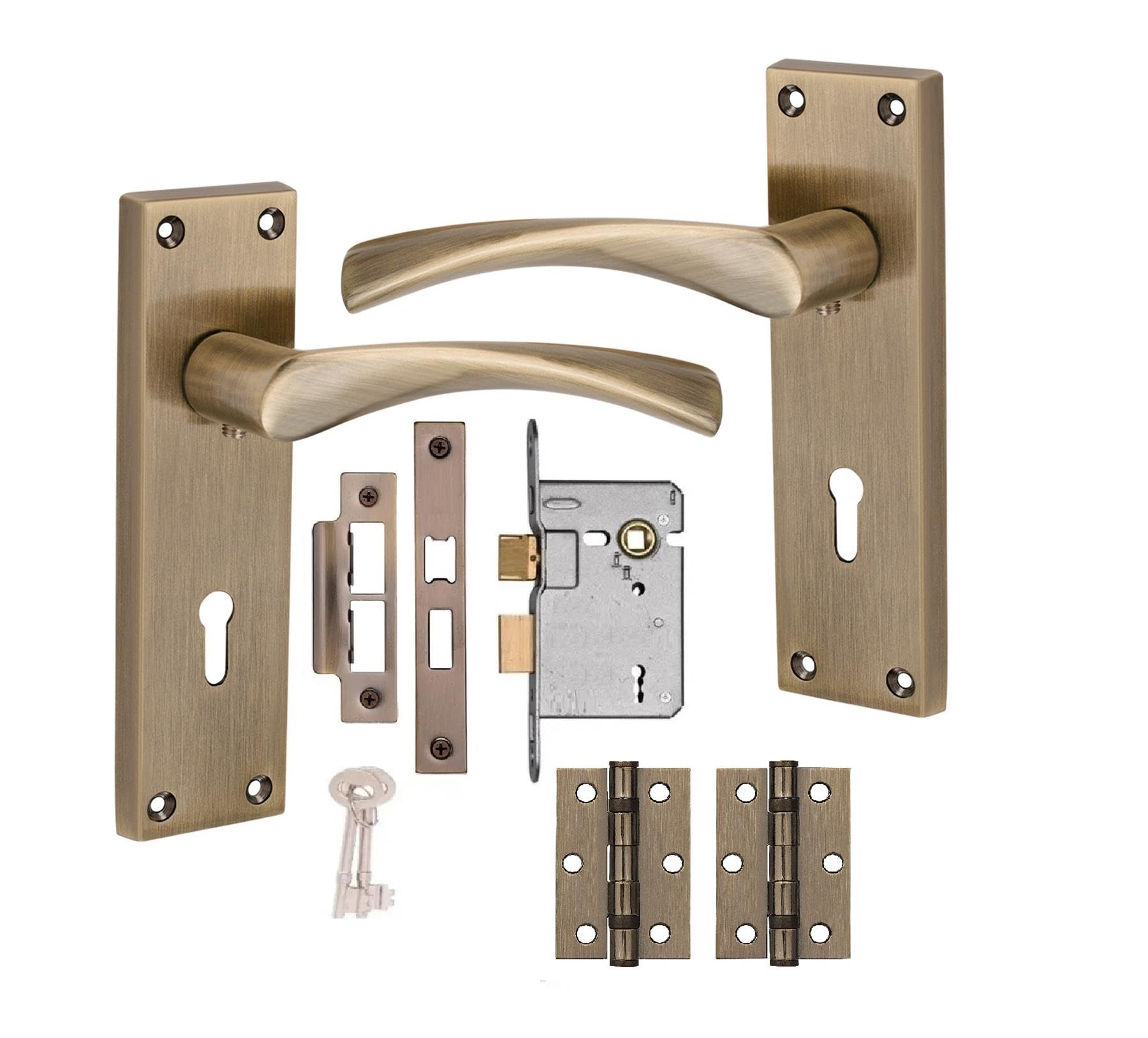 Golden Grace Antique Brass Astrid Victorian Lock Door Handle 3 Lever Lock Finish 150Mm Long And Hinges