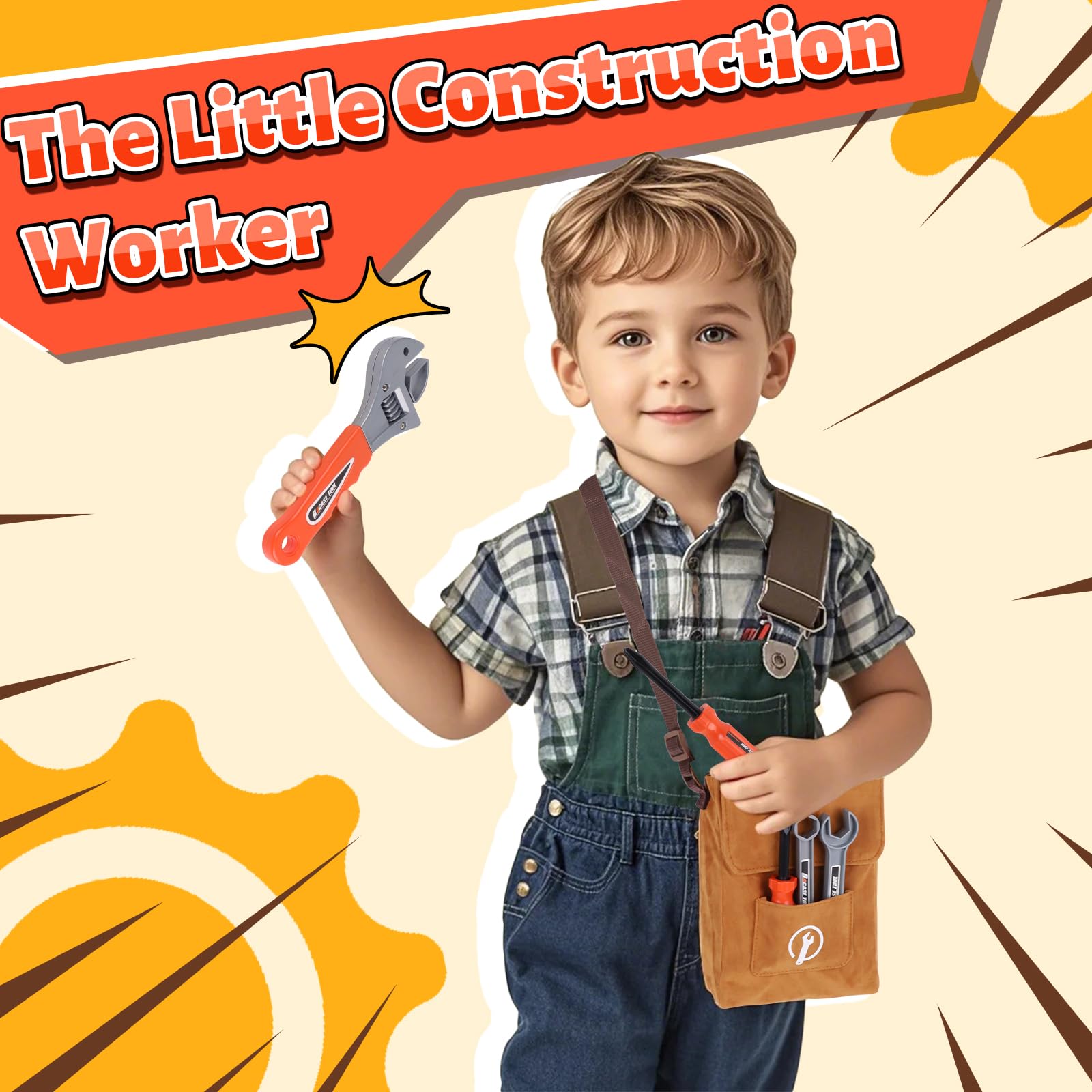 Juego de 26 herramientas para niños pequeños con bolsa de herramientas, kits de construcción de juego de simulación para niños de 3 a 6 años 3