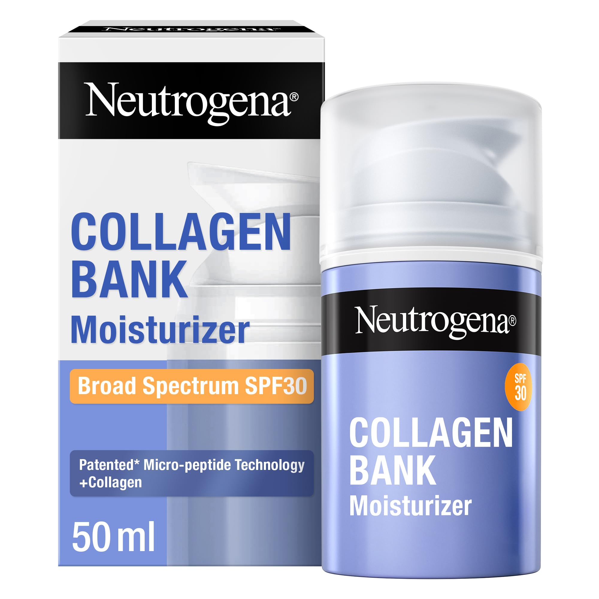 Neutrogena Collagen Bank Crema Idratante Viso SPF 30, Crema Collagene viso con Tecnologia Micropeptidica brevettata e SPF30 per una protezione solare anti-età di tutti i tipi di pelle, 50 ml