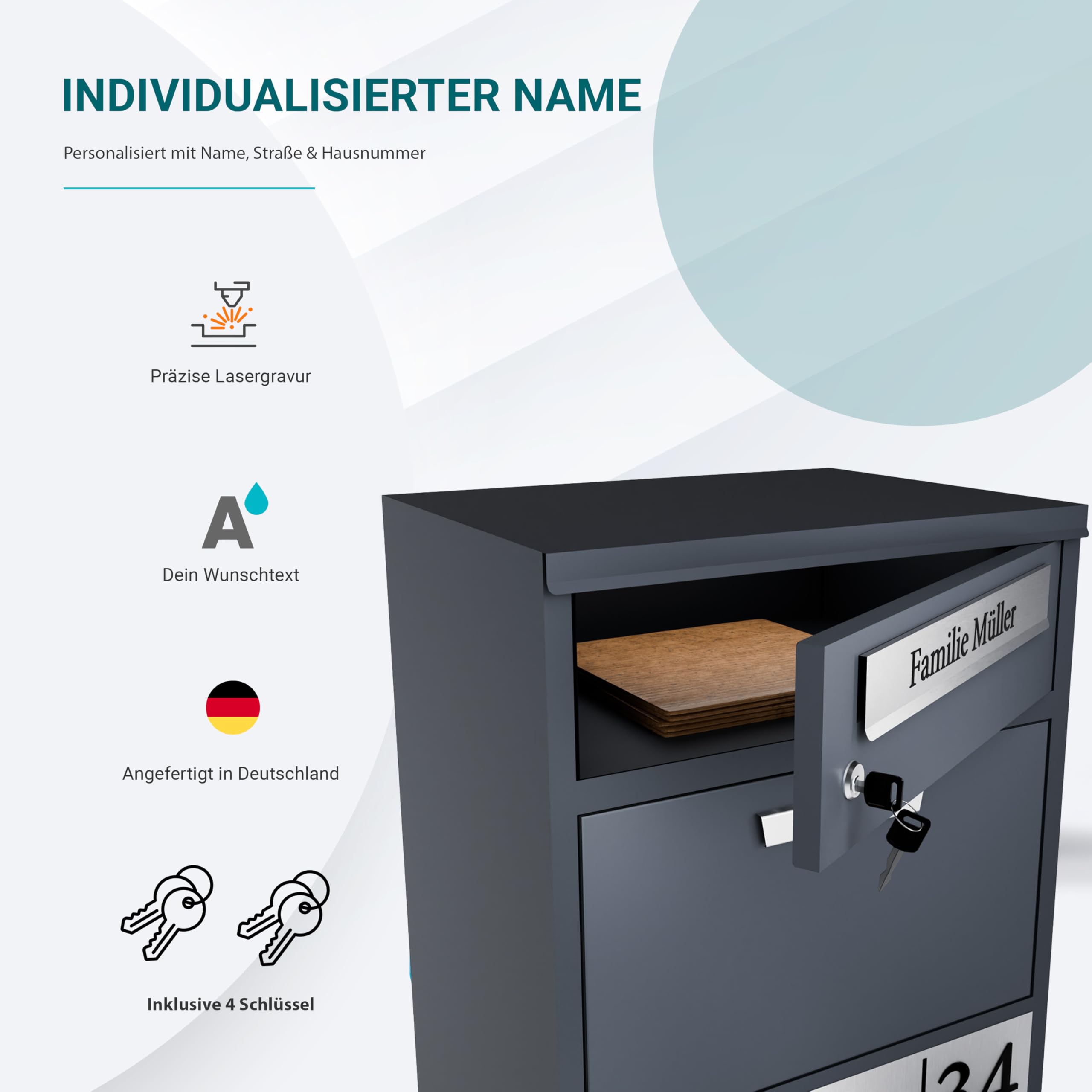 Bl4ckPrint® Briefkasten mit Paketfach personalisiert | XXL Paketbox für draußen groß | Paketbriefkasten in Anthrazit Postkasten Witterungsbeständig Rostfrei | Standbriefkasten für Pakete Wetterfest