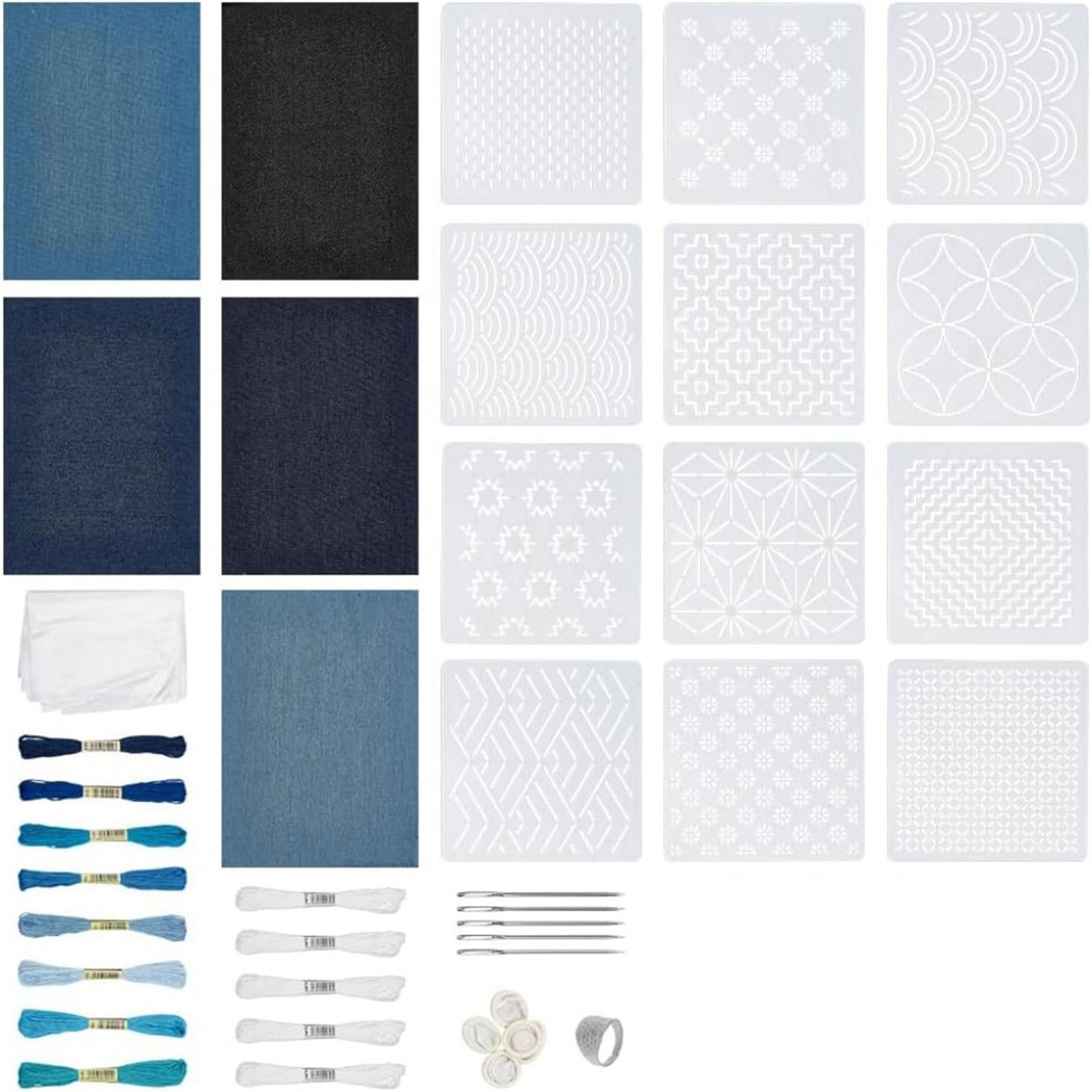 Zeiwohndc Comprehensive 45Pcs Sashiko Stitching Collection Including Fabric Hoop and Step by Step Guide Cotton Sashiko Embroidery