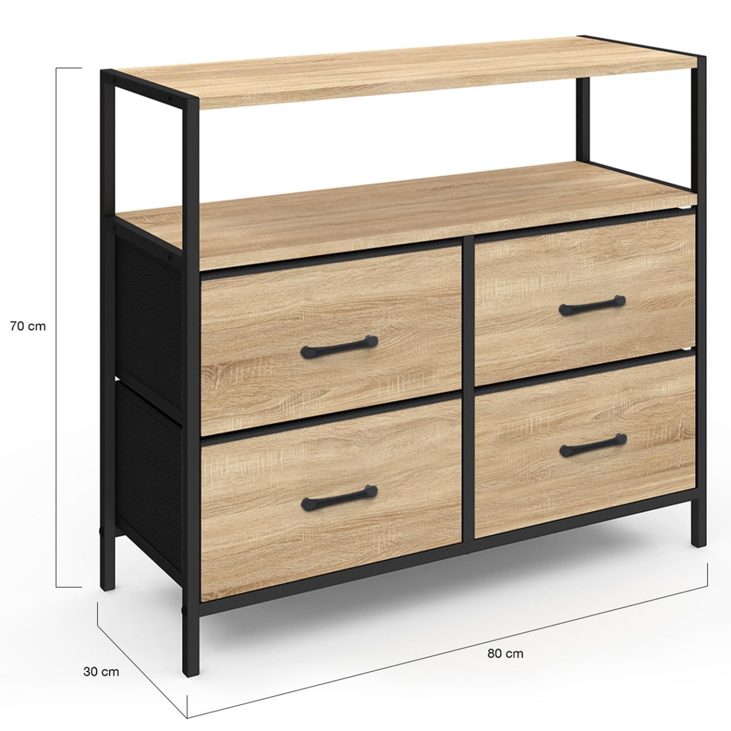 IDMarket - Cómoda con 4 cajones de tela Utah 80 cm, mueble de almacenamiento, diseño industrial
