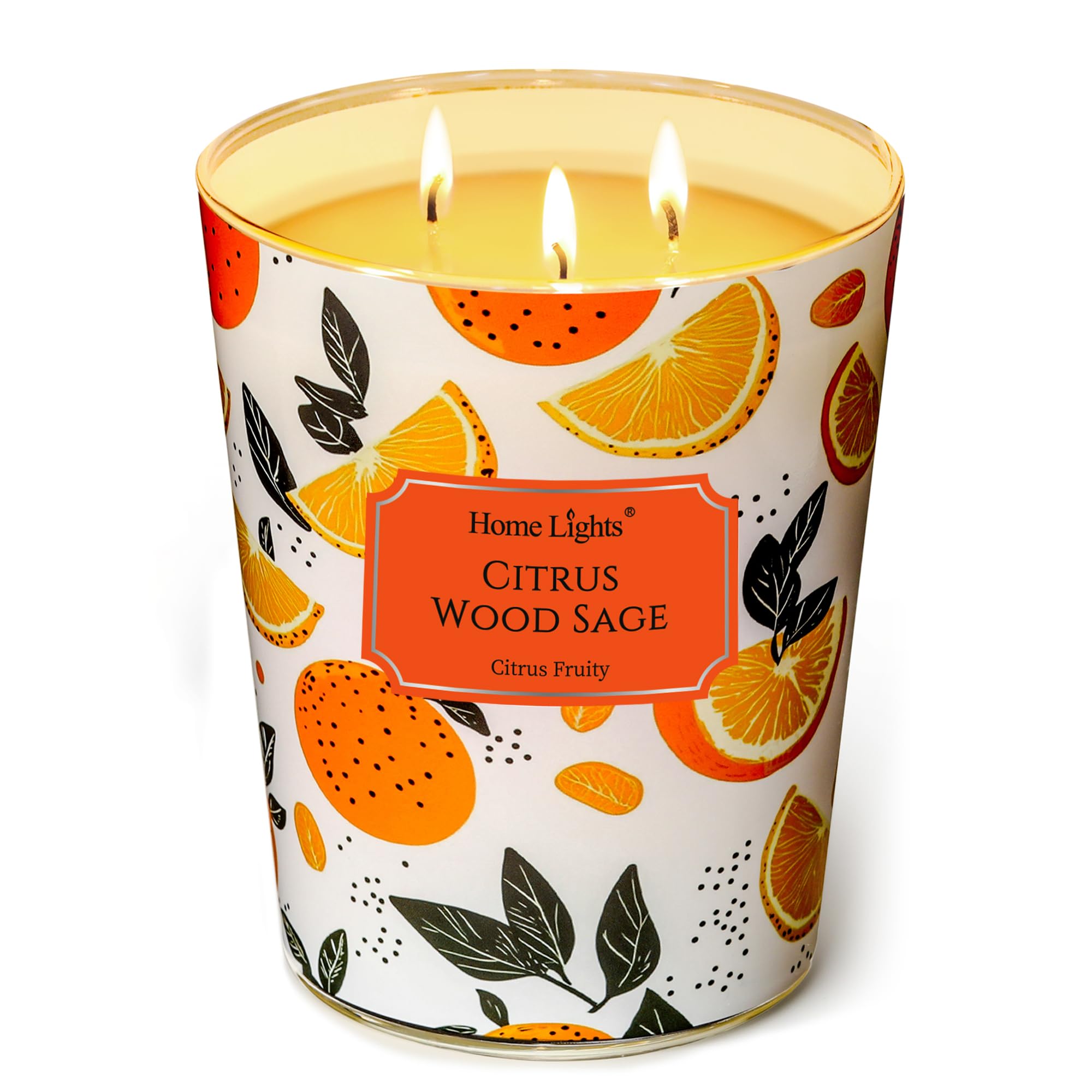 Home Lights Citrus Wood Sage Scented Candles, 34oz Soy Candles Eclectic Mixed Styles 3-Wick Large Candle Jars, Ideal Candle Gifts for Events, Home Decor Stress, Relief &amp; Relaxation