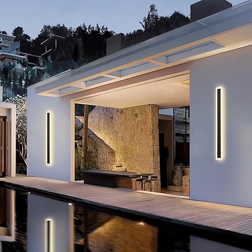 Miniatura 6 de Paquete de 2 luces de pared largas para exteriores, apliques regulables lineales negros, apliques LED de pared exterior, lámpara de pared
