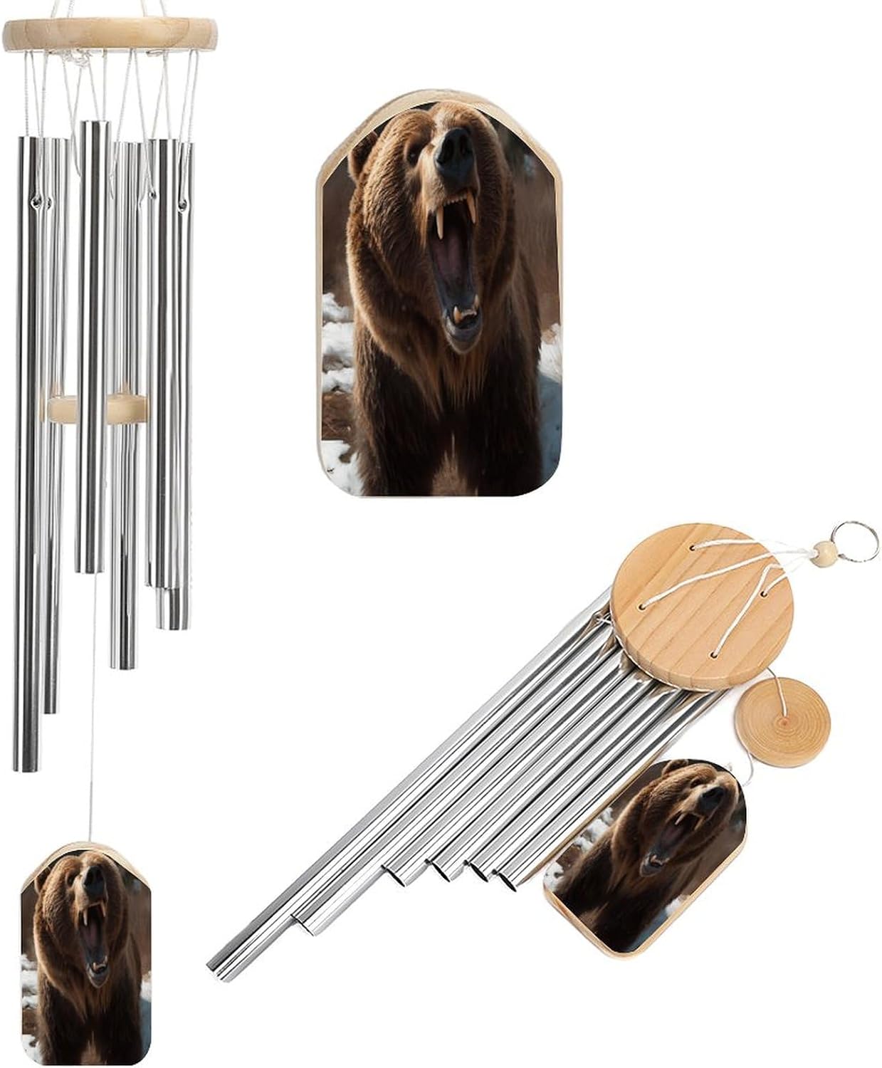 Outdoor Wind Chimes, Roaring Bear Printed Wind Chimes,Simple Wind Chimes,Curtain Wind Chimes for Home Decoration