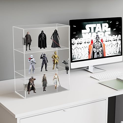 Miniatura 6 de Choowin Vitrina de acrílico transparente de 4 estantes con cerradura vitrina de bloqueo con estantes extraíbles vitrina de encimera con cerradura