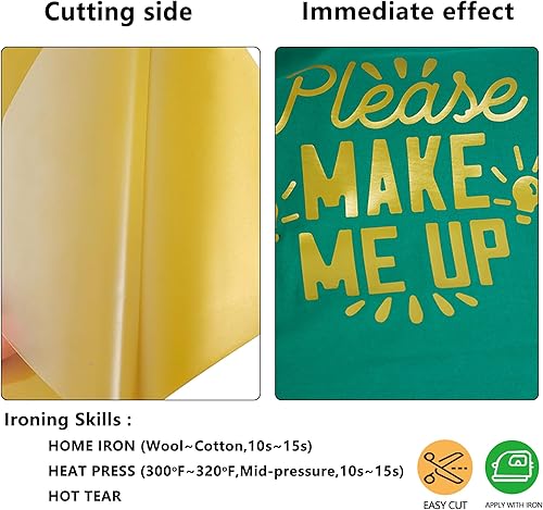 Miniatura 4 de RENLITONG - Vinilo dorado HTV para planchar de 12 pulgadas por 10 pies, vinilo de transferencia de calor para rollos de vinilo HTV para todas las