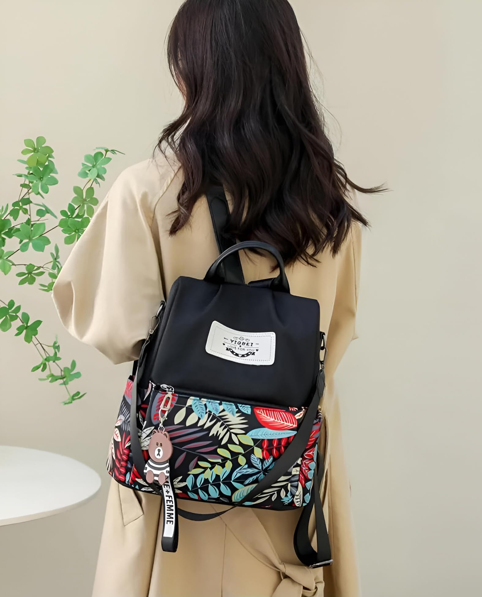 BANQLYN Lightweight Women Backpack,3 in 1 Waterproof Nylon Anti-theft Shoulder Bag,Double zipper Ladies Rucksack Handbags Daypack (Leaf) 4