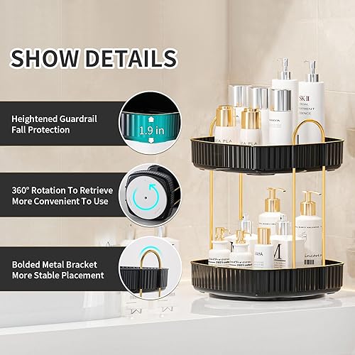 Miniatura 3 de Organizador giratorio de perfume para encimera de baño, organizador de maquillaje giratorio de 360 grados para tocador, almacenamiento de cosméticos