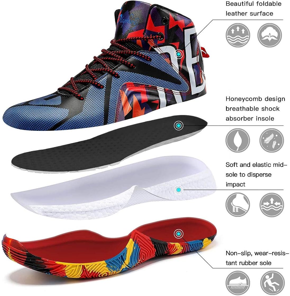 | ASHION Kids Basketball Shoes Boys Girls High-Top Sneakers Non-Slip Sport Shoes(Little Kid/Big Kid) | Basketball