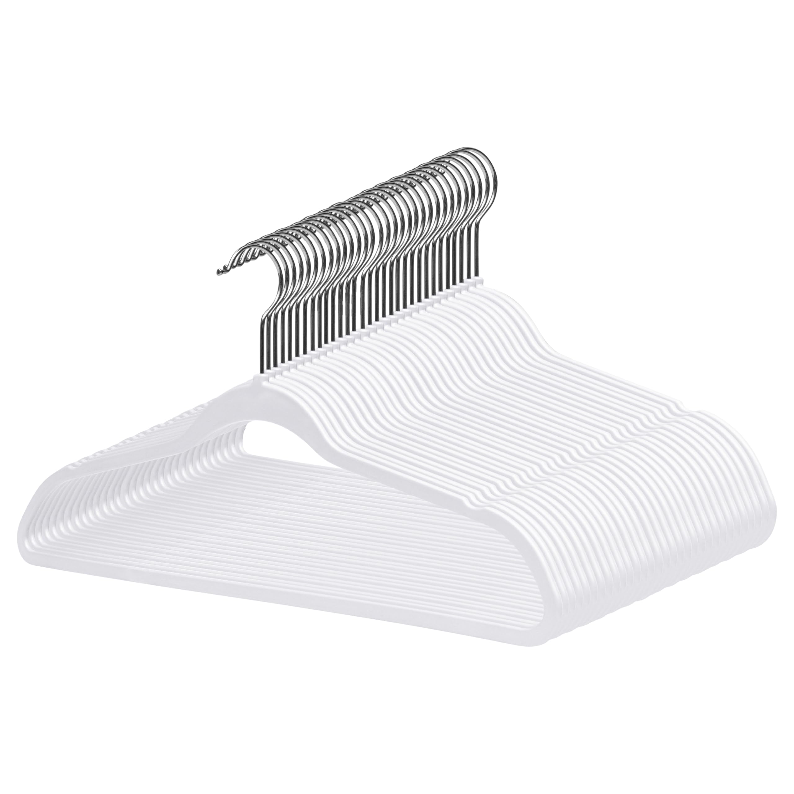 Quality Hangers Schlanke Kunststoff-Kleiderbügel für Kleidung, 41,9 cm, knittert nicht Ihre Kleidung, strapazierfähig, ohne Samt, weiß, 360° drehbar, Chrom-Haken, rutschfeste Kerben, Kleider, Mäntel,
