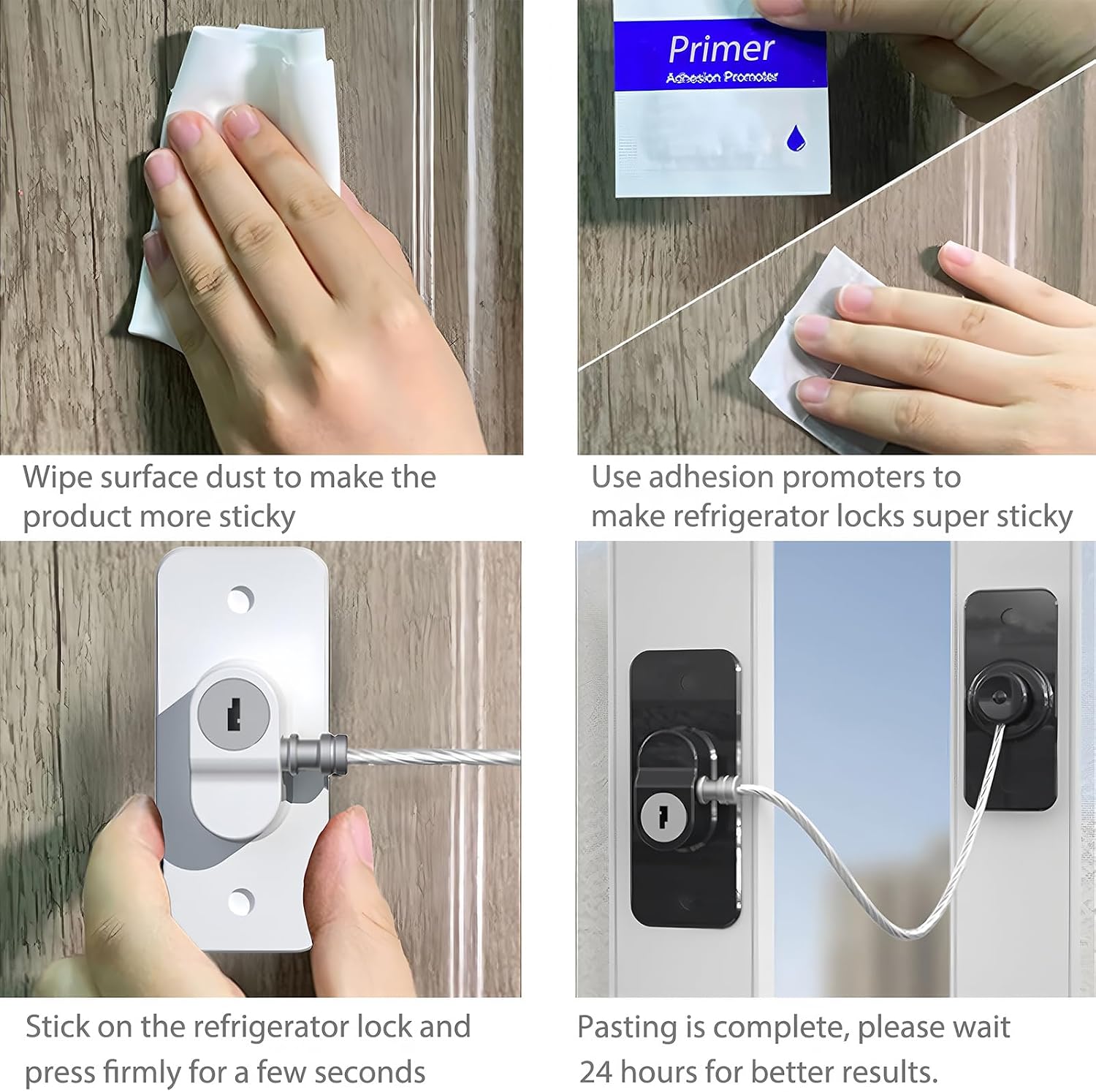 Fridge Lock (2 Pack),Refrigerator Lock with Keys,for Fridge, Cabinet Locks, Drawers, Dishwasher, Toilet and Child Safety Cabinet Locks, Traceless Adhesive No Drilling (Black), 1, AQS2-01