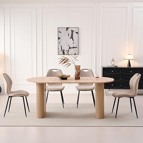 Miniatura 8 de Juego de 4 sillas de comedor tapizadas para sala de estar, sillas de cocina con respaldo de alas de tela moderna para sala de espera de