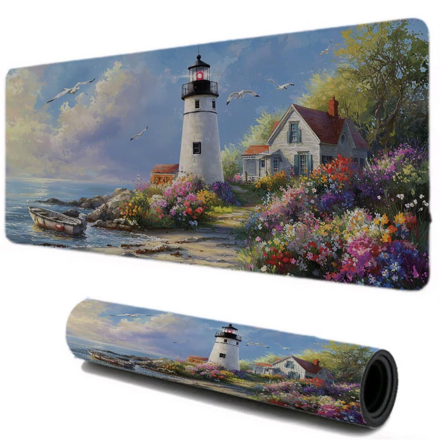Podkładka pod mysz, podkładka pod mysz do gier XXL 1200x600, stabilna kontrola, wieża nad morzem podkładka pod mysz ochraniacz na biurko, zszyte krawędzie gumowa podstawa, akcesoria biurowe I-374