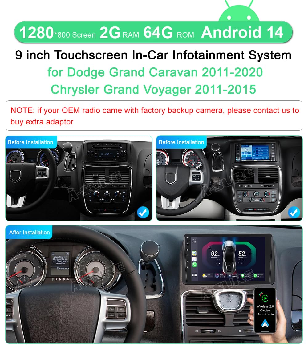 For Dodge Grand Caravan 2011-2020 Android 14 Car Stereo Radio GPS NAVI