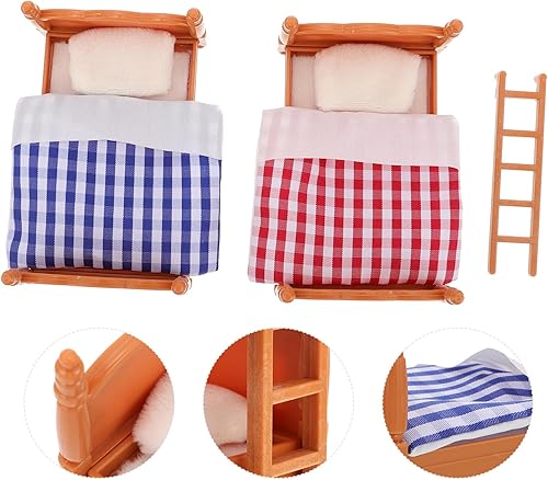 Miniatura 2 de Casa de muñecas, decoración de litera, casa de muñecas, muebles de cama en miniatura, mini casa de muñecas, camas dobles con adorno de escalera,