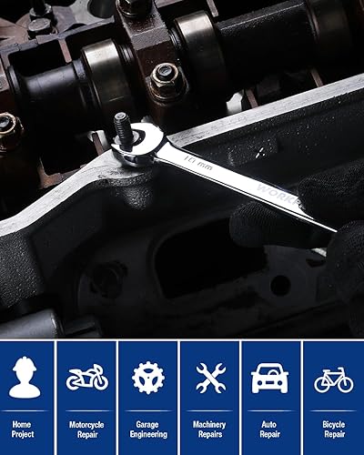 Miniatura 106 de WORKPRO Juego de llaves combinadas de trinquete de cabeza flexible de 8 piezas, SAE 5/16-3/4 pulgadas, 72 dientes, construcción CR-V, niquelado