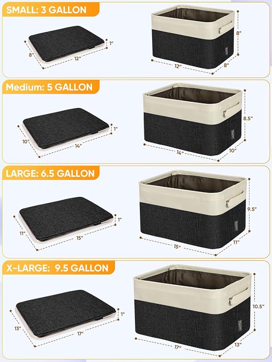 BALEINE 1 Pack Fabric Closet Storage Bins for Shelves, Linen Closet Organizers and Storage, Decorative Baskets for Organizing, Shelf, Clothes, Home, Office (Black, 12x8x8)