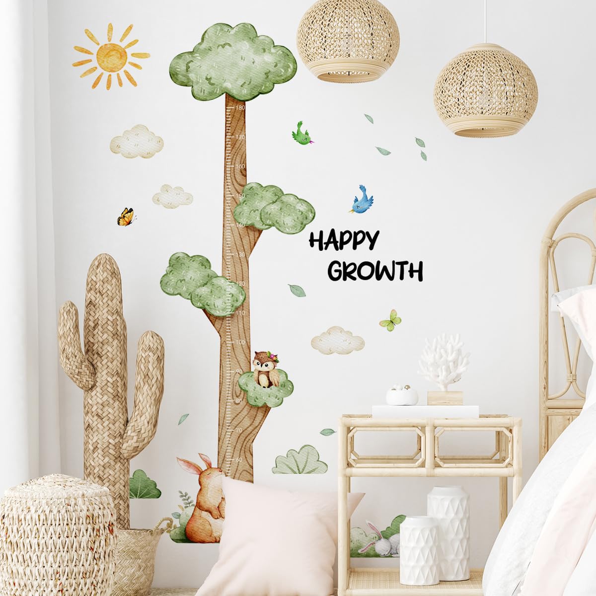 Adesivo da parete per la cameretta dei bambini – Grafico decorato con albero, sole, nuvole e orso, facile da staccare e attaccare, adesivo da parete rimovibile, decalcomanie da parete fai da te