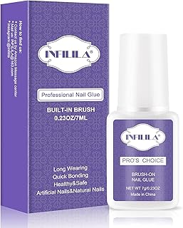 NXJ INFILILA Nail Glue, Professional Brush On Nail Glue, Nail Glue for Acylic Nails, Nail Glue for Press On Nails Fasle Nails Fake Nails Tips Glue Adhesive Long Lasting 7ML/0.23OZ