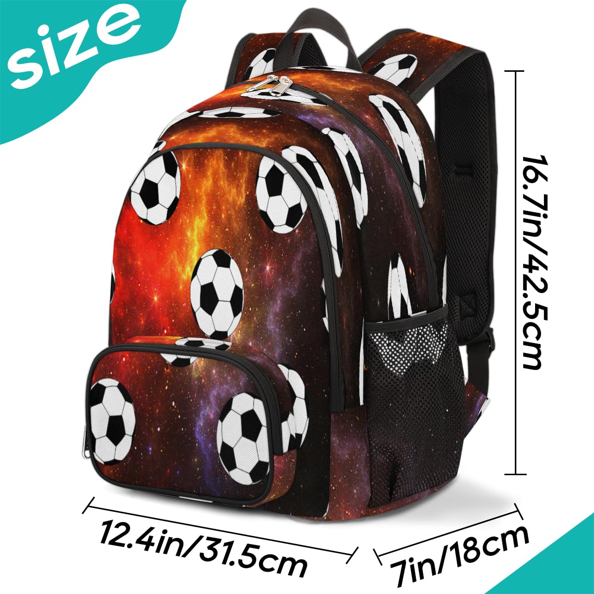 Galaxy Space plecak piłkarski o dużej pojemności plecak szkolny, plecak na książki, plecak piłkarski, wędrówki, podróż, na co dzień, na laptopa, plecak dla dzieci, chłopców, dziewcząt, mężczyzn,