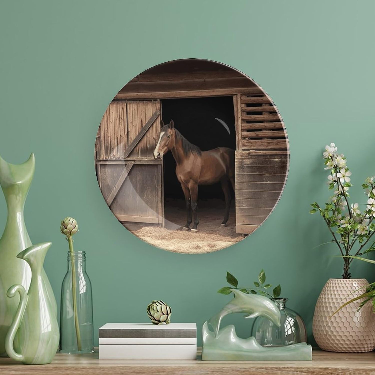 Barn Horse Bone China Decorative Plate Exquisite Ornamental Wall Hanging Platter 6/7/8/10 Inch Vintage Art Ceramic Decor Dish for Home Tabletop Decor Housewarming Gift image 5