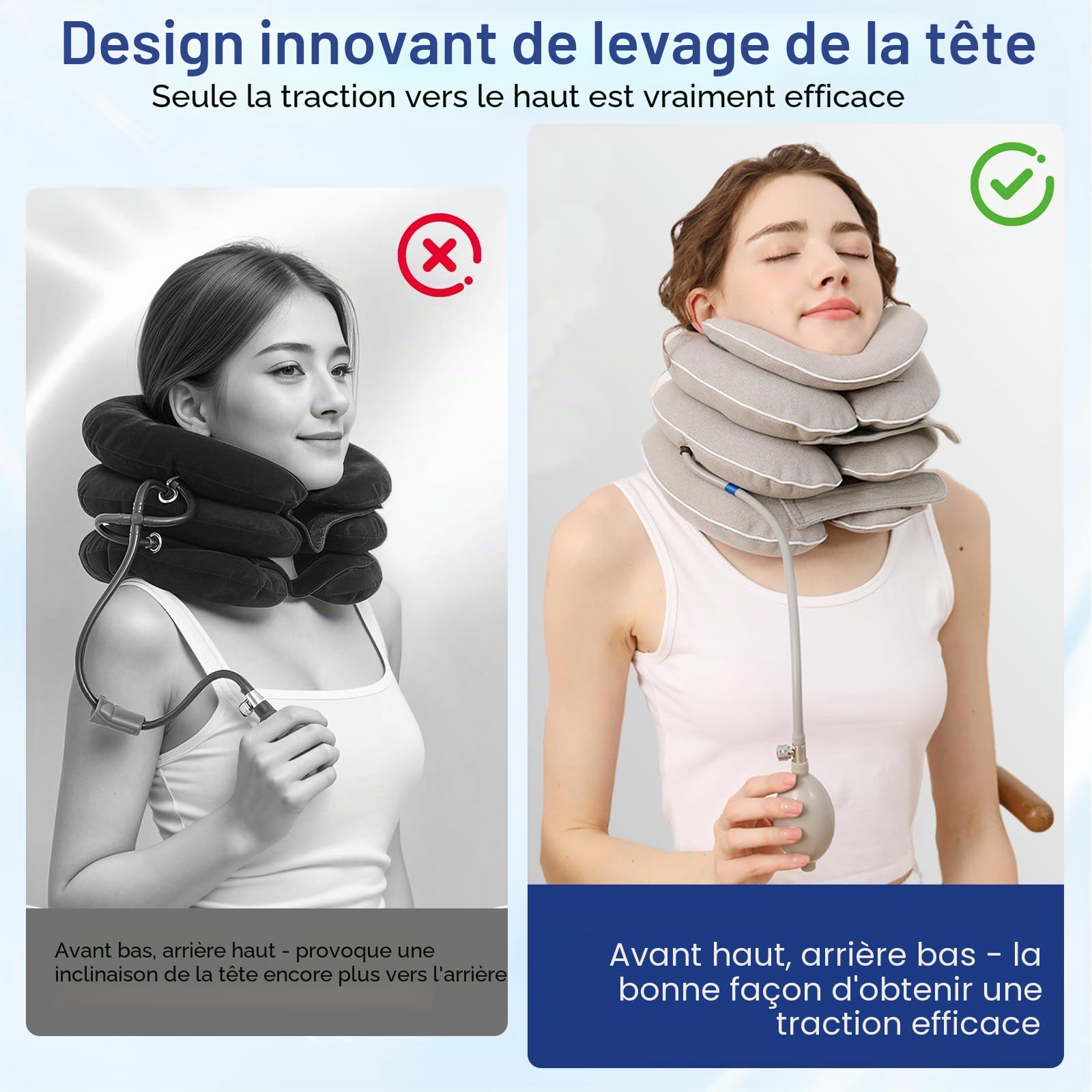 Gonflable Minerve, 3+1 Couches avec Mentonnière, Conception Ergonomique, Tour de cou Avion Doublure épaisse en TPU, pour la Traction Cervicale et le Soulagement de la Douleur