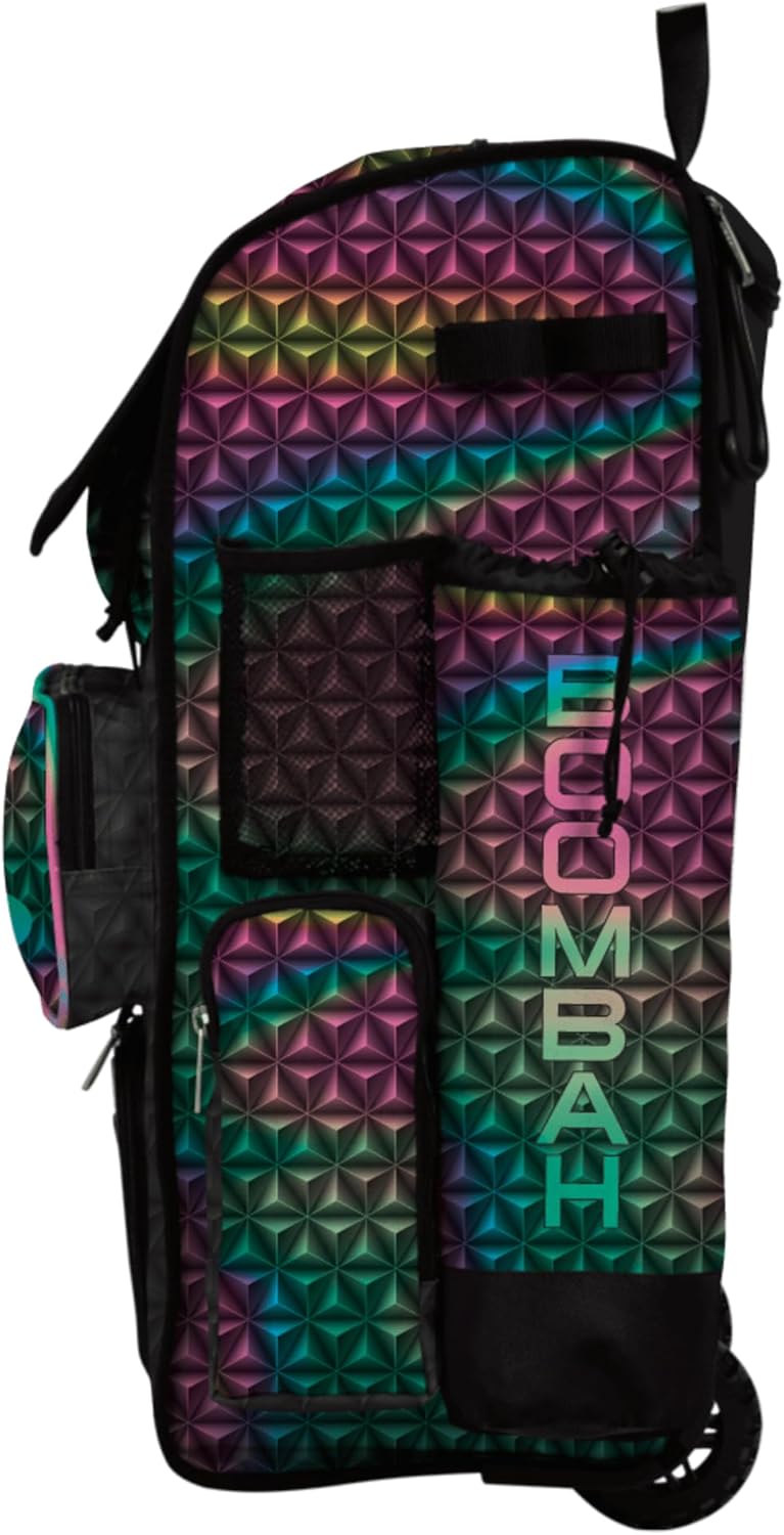 Boombah Rolling Superpack Baseball/Softball Gear Bag - Telescopic Handle - Holds 4 Bats - Wheeled Version - Chromatic Distortion Multi