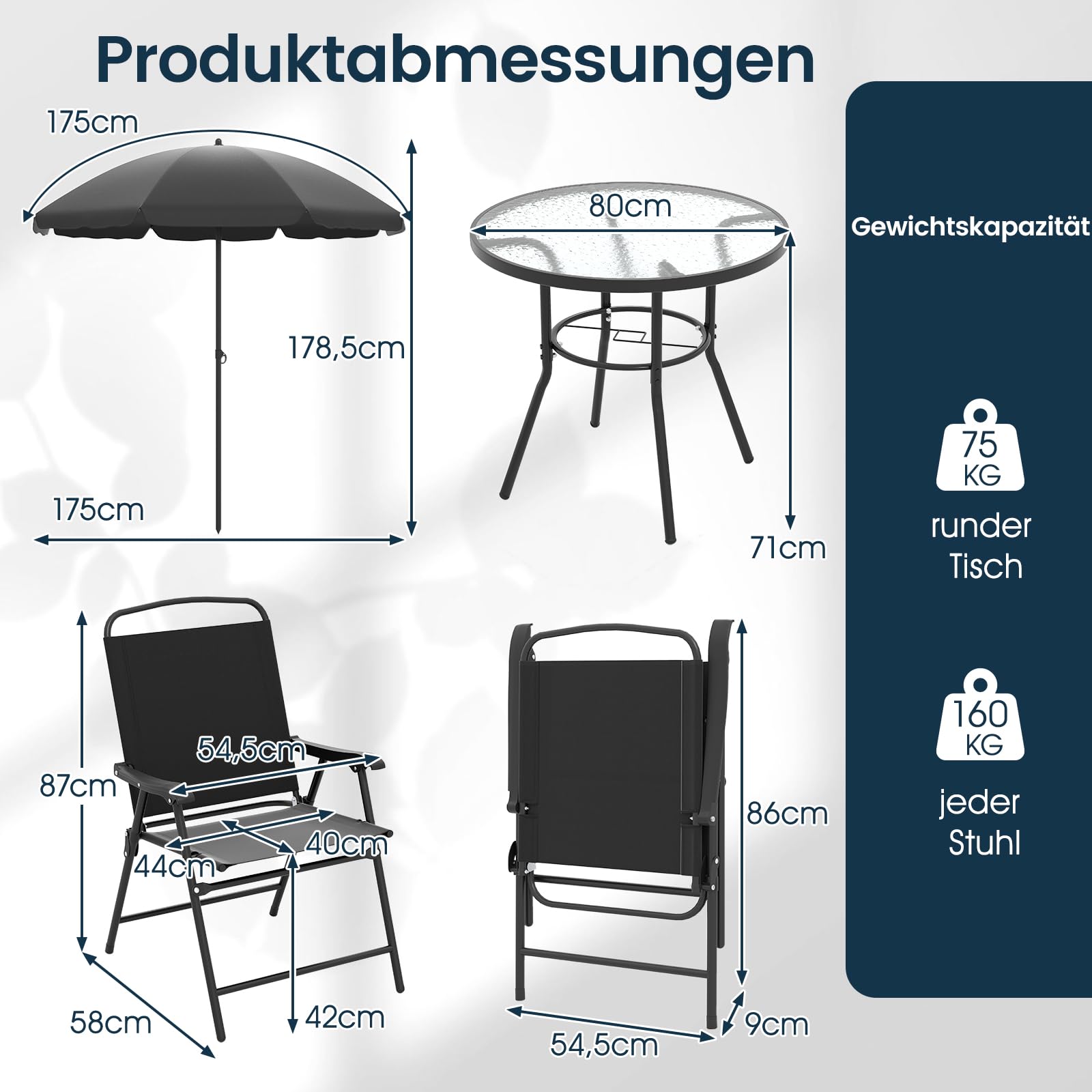 COSTWAY Gartenmöbel Set, Gartentisch mit 4 Stühlen und Sonnenschirm, Terrassenmöbel, Balkonmöbel, Gartenset, Gartengarnitur, Sitzgruppe für Terrasse, Balkon, Garten
