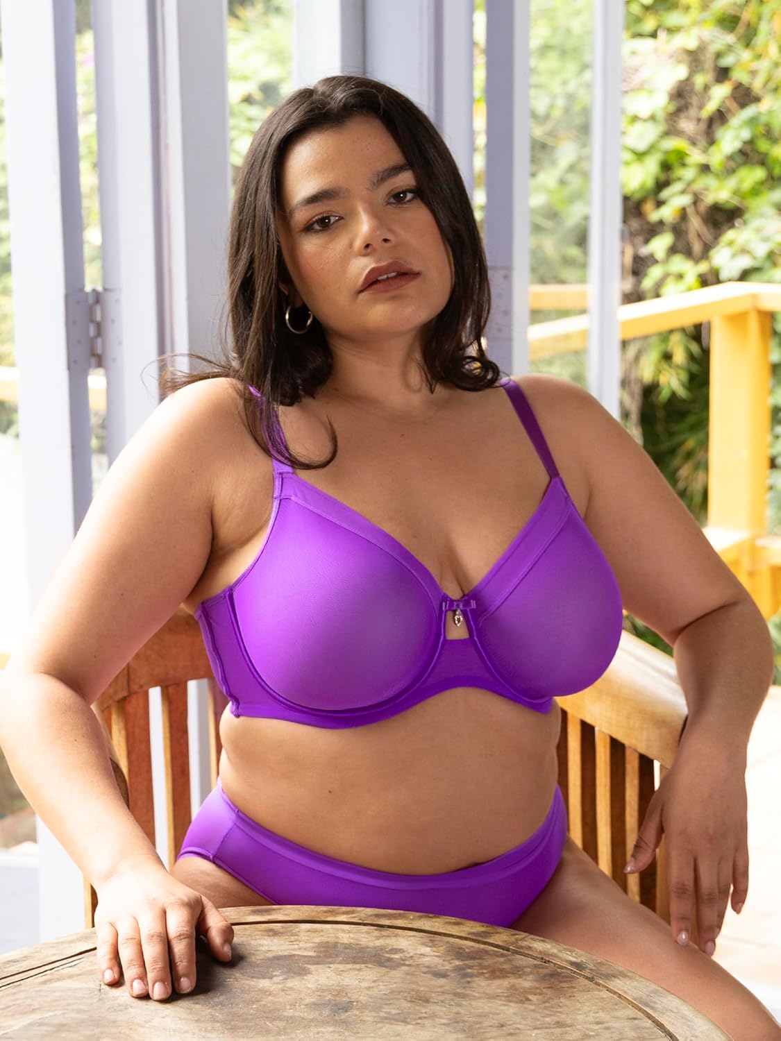 Curvy Couture Women's Sheer Unlined Underwire Plunge Bra
