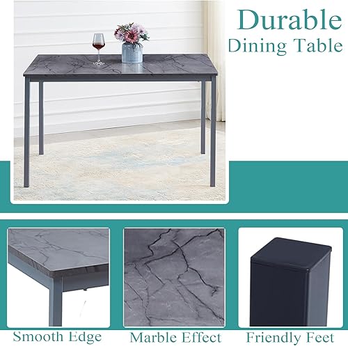 Miniatura 5 de Juego de comedor de 5 piezas para 4 mesas de comedor de mármol con sillas, mesa de cocina rectangular y sillas para cocina del hogar, comedor y