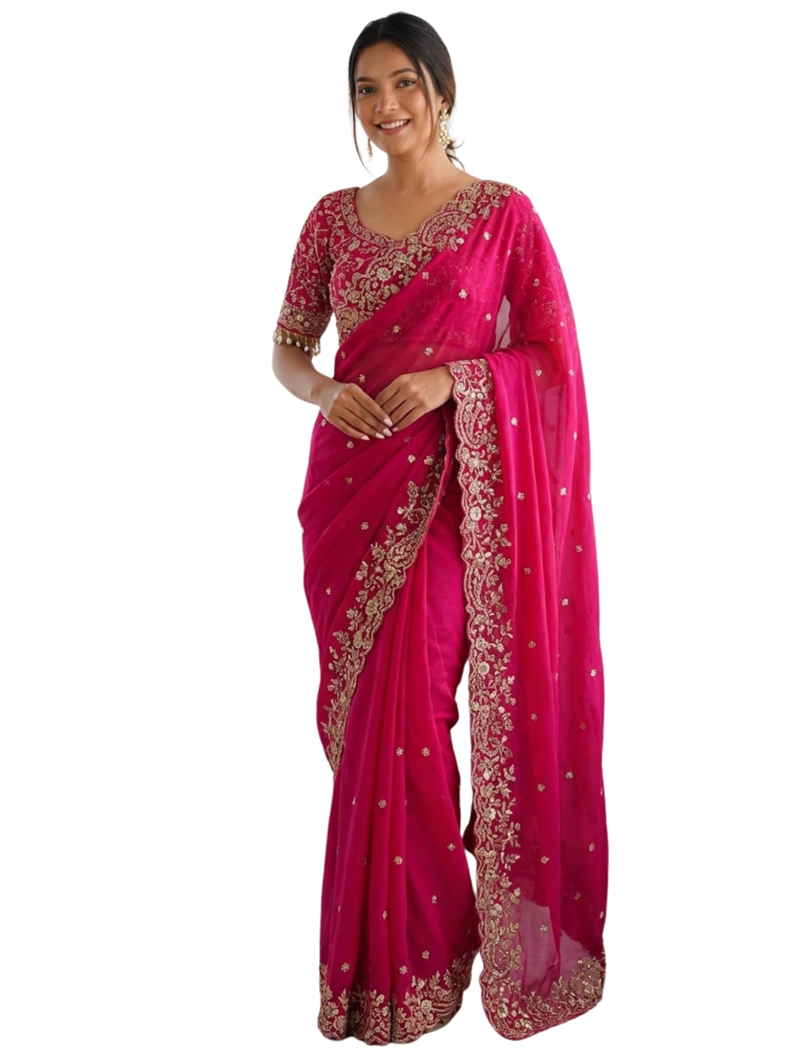 orhans Women's Satin Ethnic Motifs Embroidered Satin Heavy Work Saree with Embroidered Stitched blouse | Beautiful Saree for Women | Traditional Indian Sari-picture-23