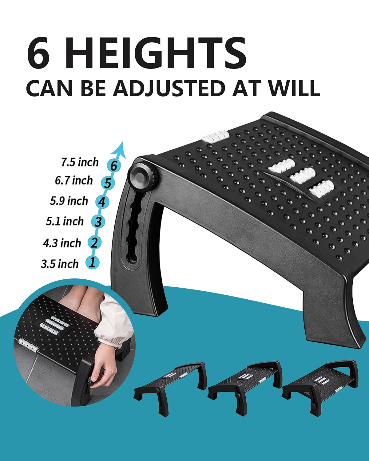 Foot Rest for Under Desk at Work,Ergonomic Under Desk Footrest,Adjustable Foot Rest for 6