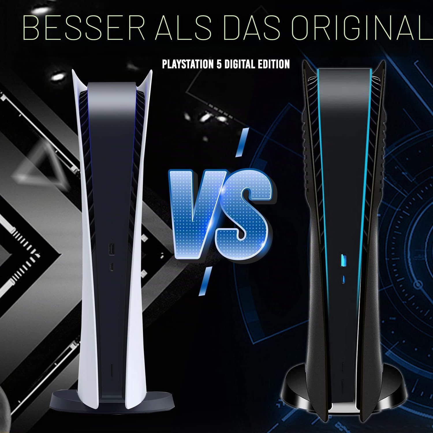ElitePlay Schwarze digitale Frontplatte für PS5 mit Kühlungsöffnungen, gebogene Ersatzplatten, Zubehör für Playstation 5 Digital Edition