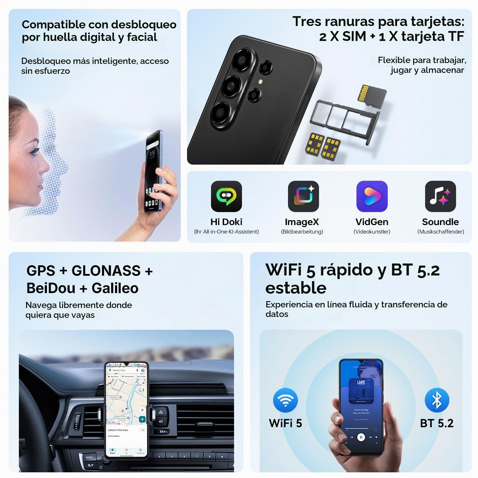 Blackview Wave 10 móviles Android 16, 6.88" 120Hz, 32GB+256GB Smartphone | 32MP+13MP Celulares, 5000mAh/3.5mm/WiFi 5G/Face ID/Bloqueo Huella Dactilare