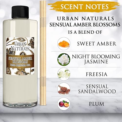 Miniatura 2 de Urban Naturals Sensual Amber Blossoms - Recambio de difusor de varillas de aceite esencial  Tamaño grande de 8 onzas  Incluye un juego gratis de