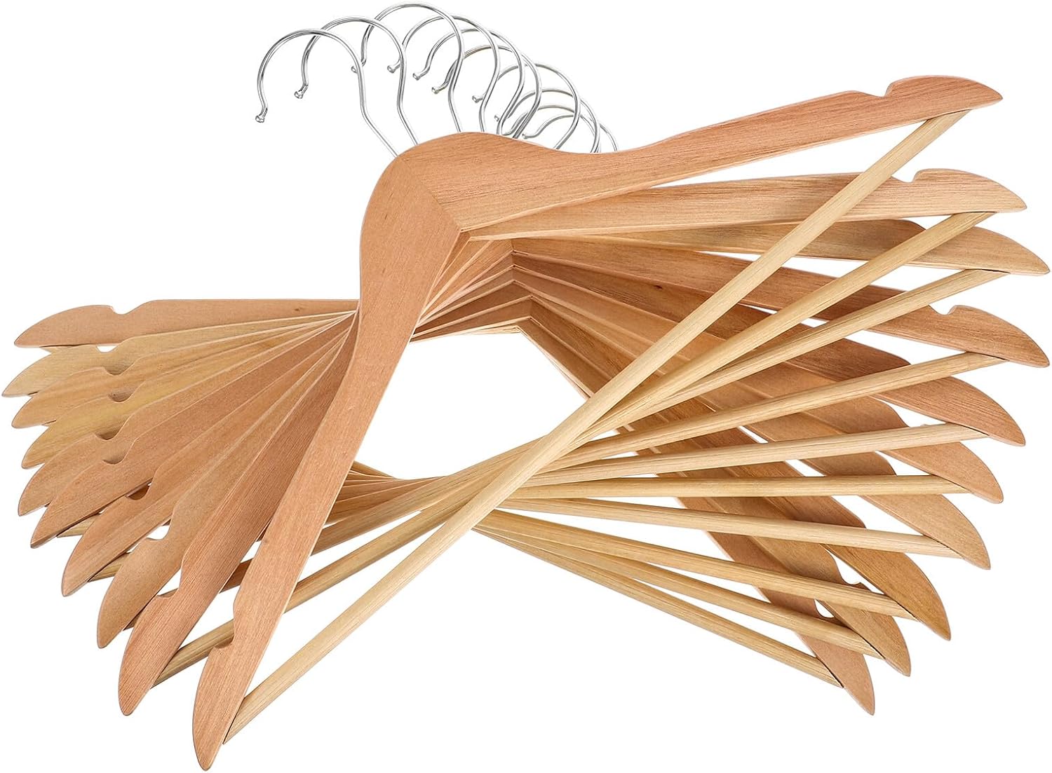 10pcs Wide Wooden Coat Hangers Heavy Duty Solid Wood Non-Slip Clip Hangers for Suits Jackets Skirts Household Closet Storage