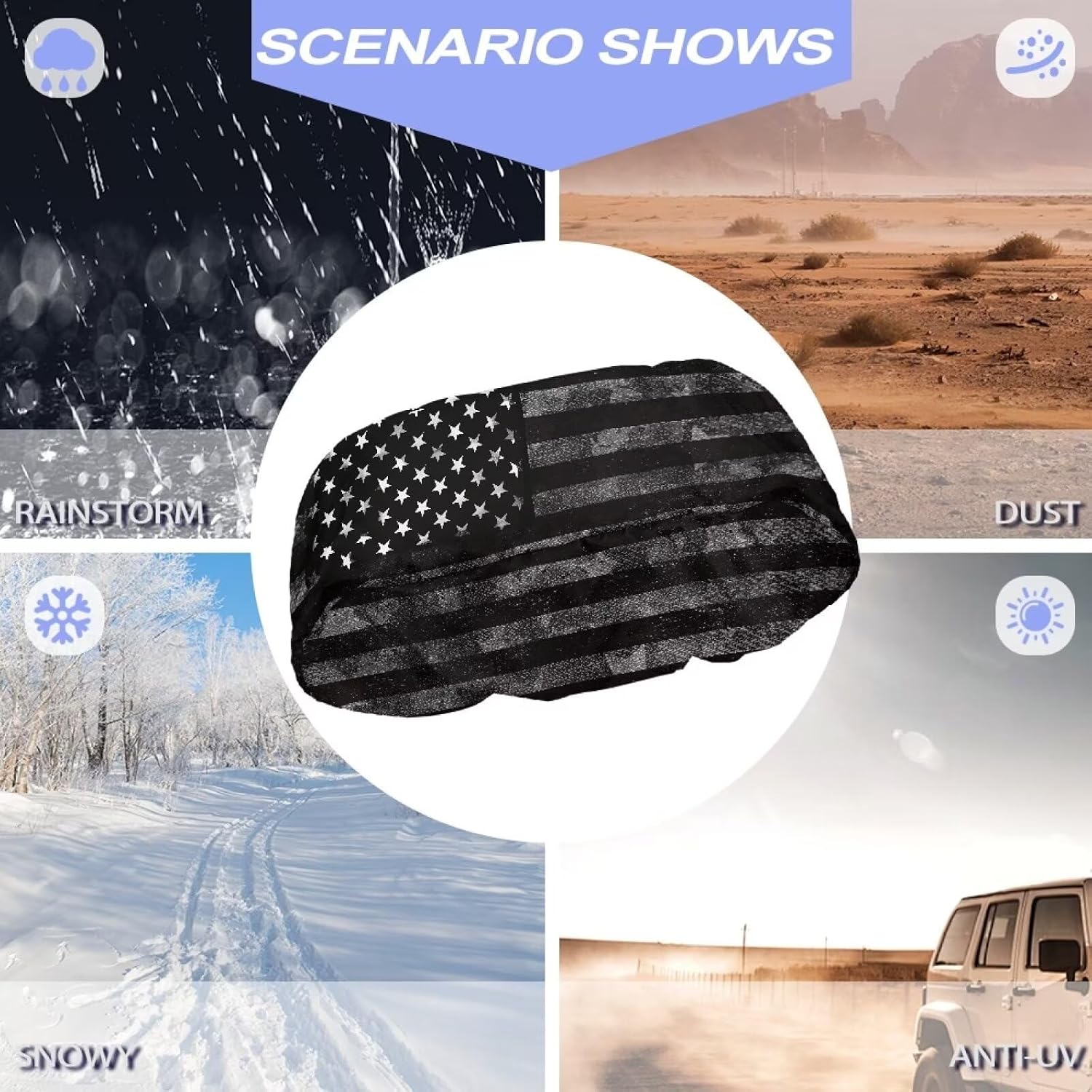 Gray Camo American Flag Winch Cover Universal Winch Protection Cover, Dust-Proof Winch Protective Cover for Indoor Outdoor 8500-17500 lbs
