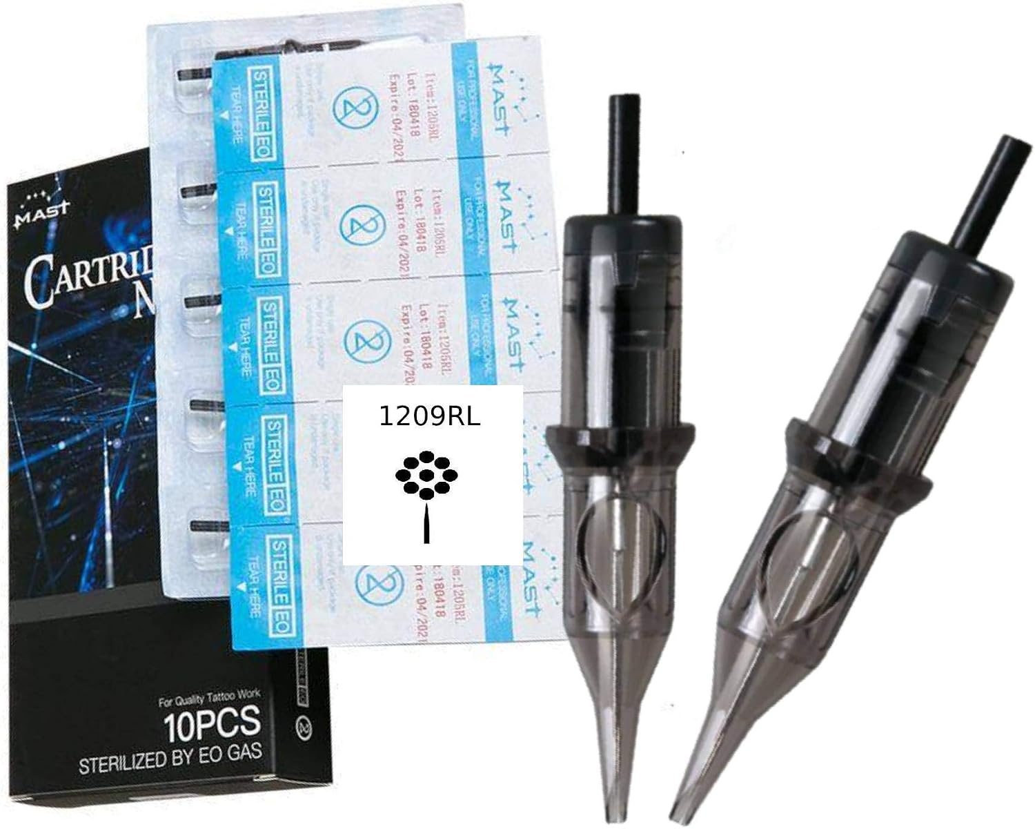 Professional 10Pcs Cartridges Disposable Tattoo Needles 0.35mm for Tattoo Artists Box of 10 Round Magnum and Round Liner (1209RL)