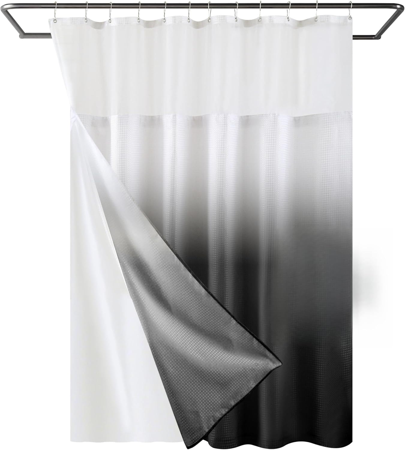 YI & ZE Waffle Weave Shower Curtain with Snap-in Fabric Liner Set, Hotel Style, Slub Textured Shower Curtain, 12 Metal Hooks Included, Waterproof & Washable Heavyweight Fabric, Black, 72" W x 72" H Waffle Black 72"W x 72"L (Pack of 1)