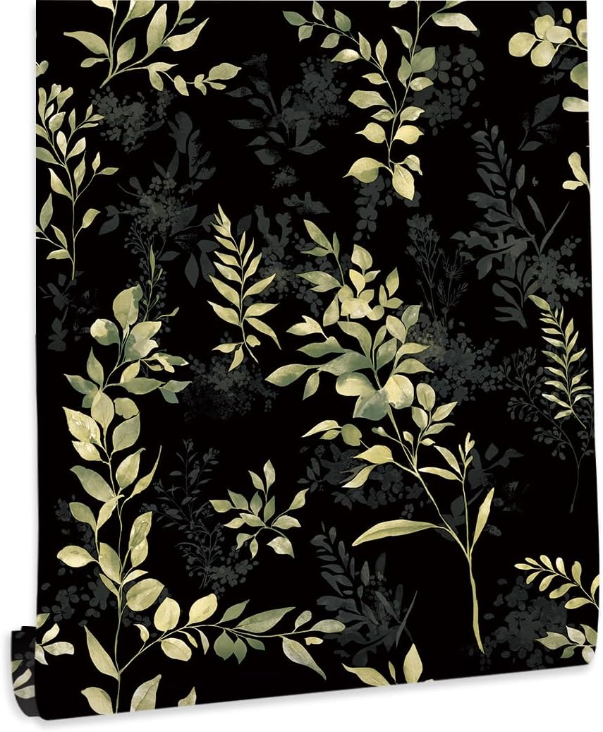 Forest Peel and Stick Wallpaper, Whimsical Removable Contact Paper for Cabinet and Drawer, Black Woodland Renter Friendly Wall Paper for Bathroom, Nursery, Kitchen, 17.5’’ x 118 ’’