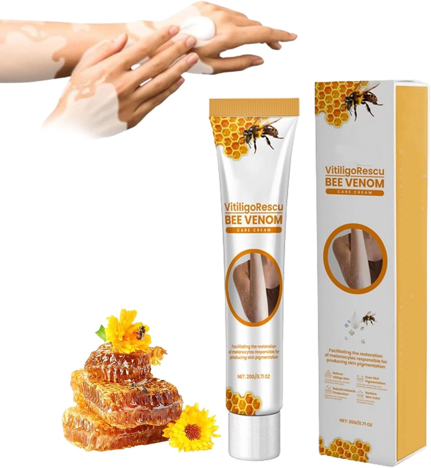 BeeVenom Vitiligo Treatment Cream, Vitiligo Cream for All Skin Types, Vitiligo Treatment Cream, Vitigo Bee Venom Treatment Cream, Bee Venom Vitiligo Treatment Cream (1pcs)