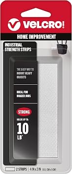 VELCRO Brand Industrial Strength Strips, 4 x 2 in, White, 2 Sets